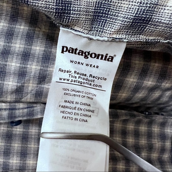 Patagonia Organic Cotton Plaid Long Sleeve Men's Medium Light Brown/Dark Blue - Picture 14 of 15